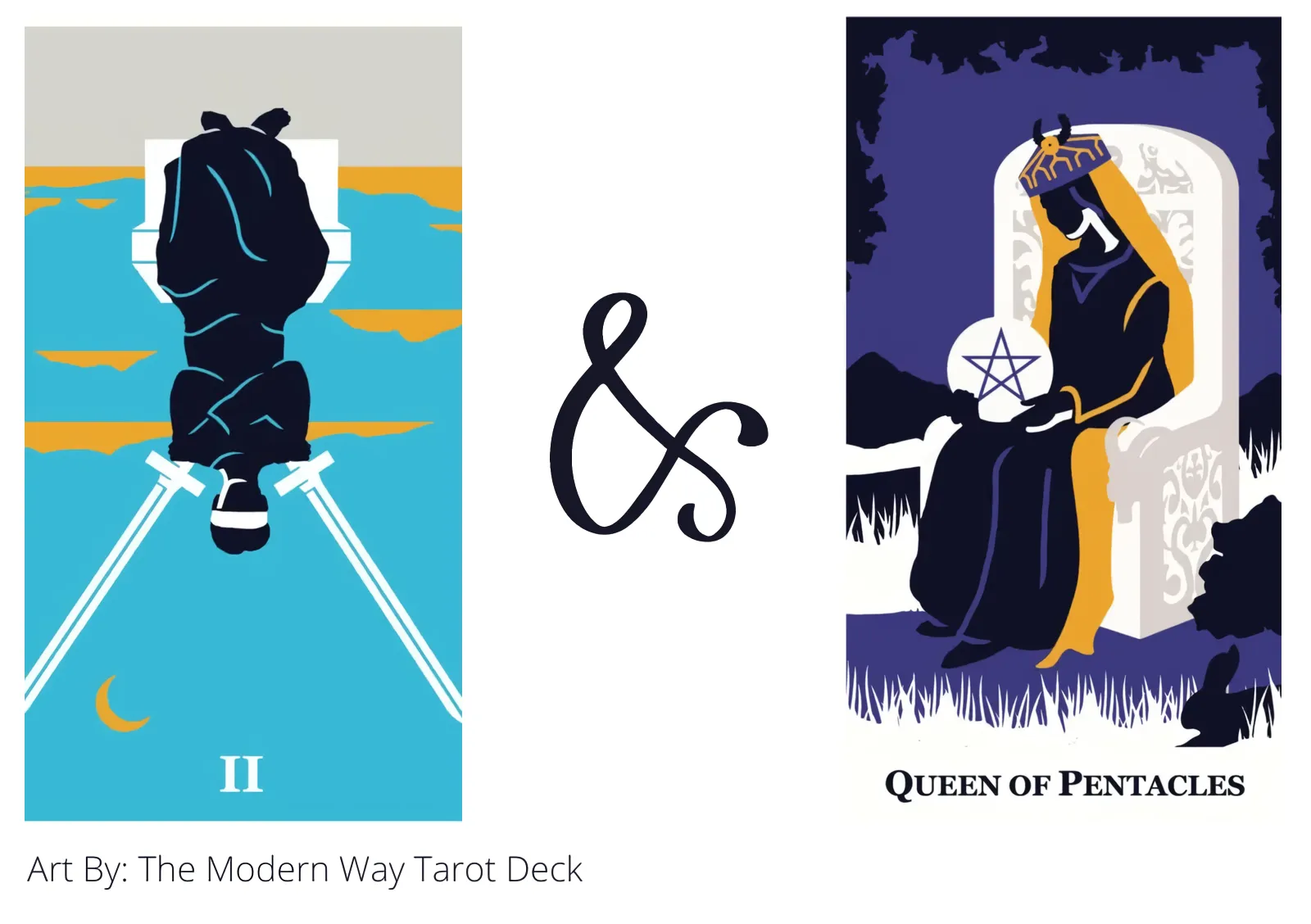 two of swords reversed and queen of pentacles tarot cards together