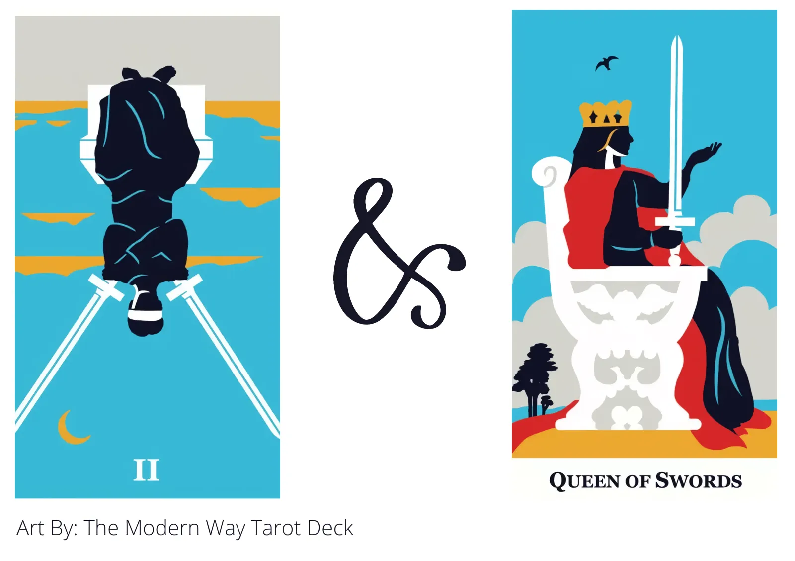 two of swords reversed and queen of swords tarot cards together