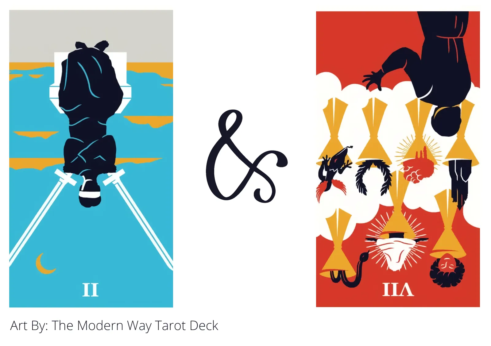 two of swords reversed and seven of cups reversed tarot cards together