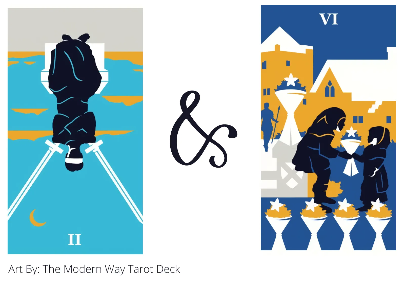 two of swords reversed and six of cups tarot cards together