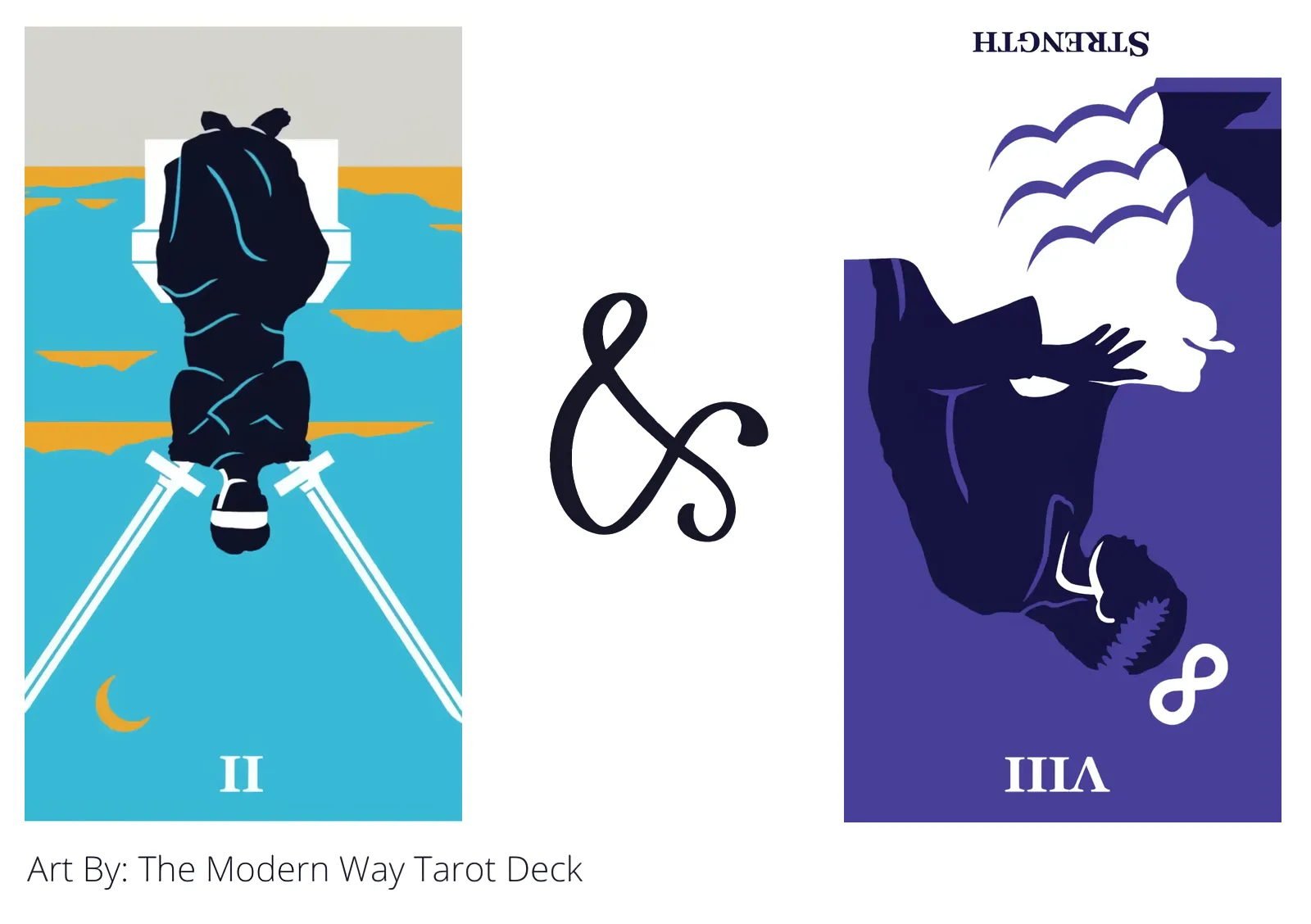 two of swords reversed and strength reversed tarot cards together