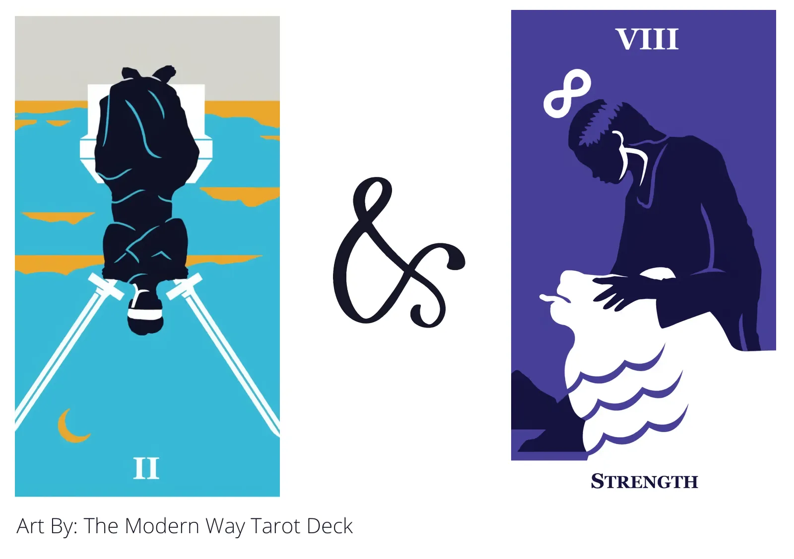 two of swords reversed and strength tarot cards together