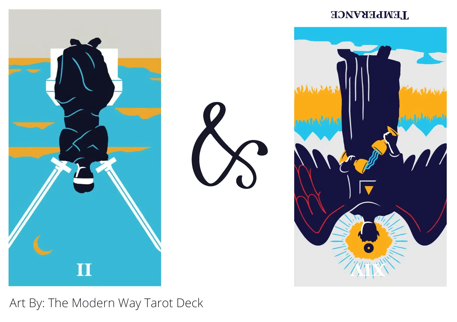 two of swords reversed and temperance reversed tarot cards together