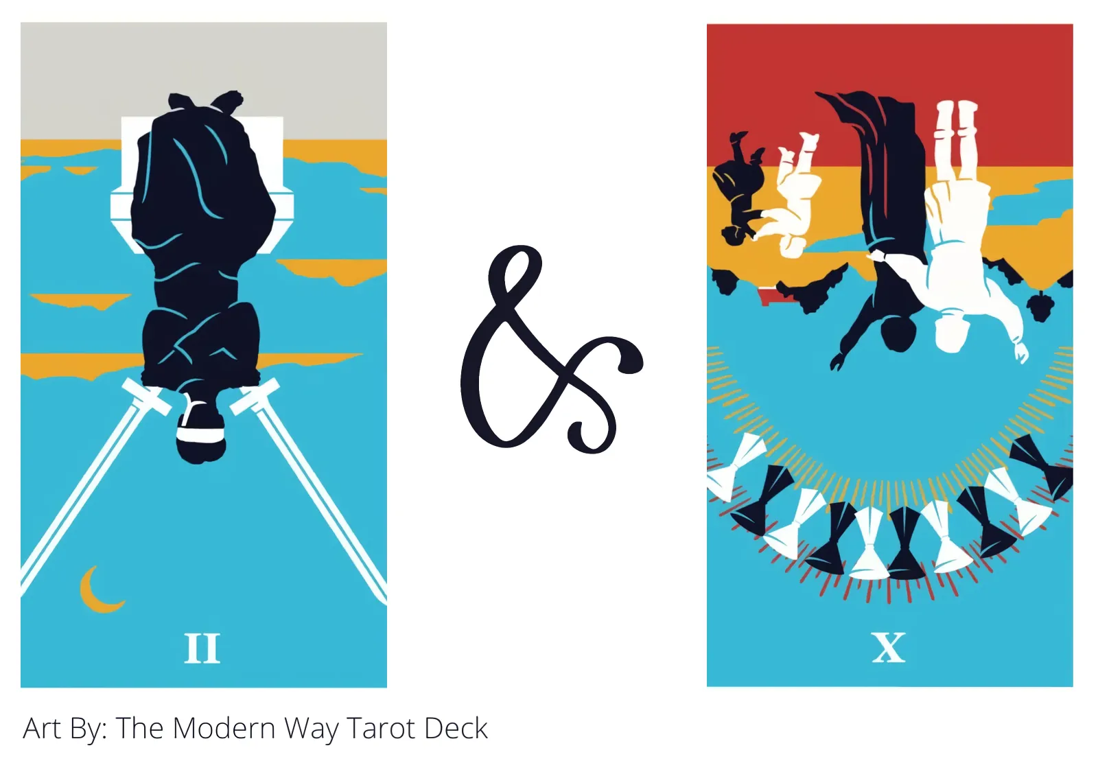 two of swords reversed and ten of cups reversed tarot cards together