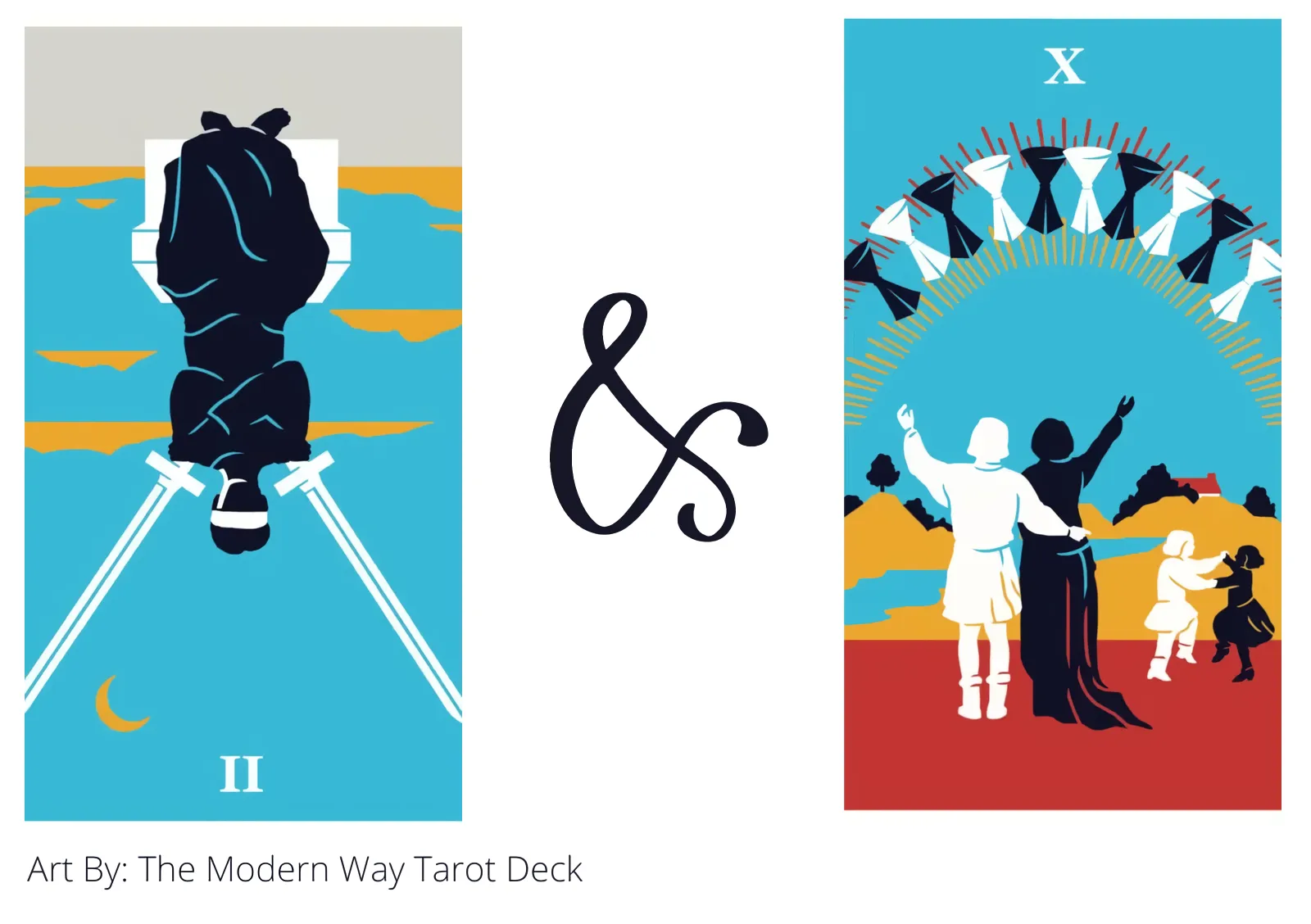 two of swords reversed and ten of cups tarot cards together