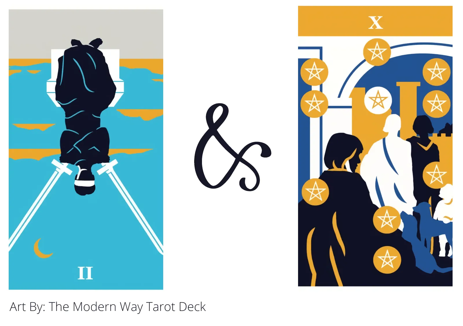 two of swords reversed and ten of pentacles tarot cards together