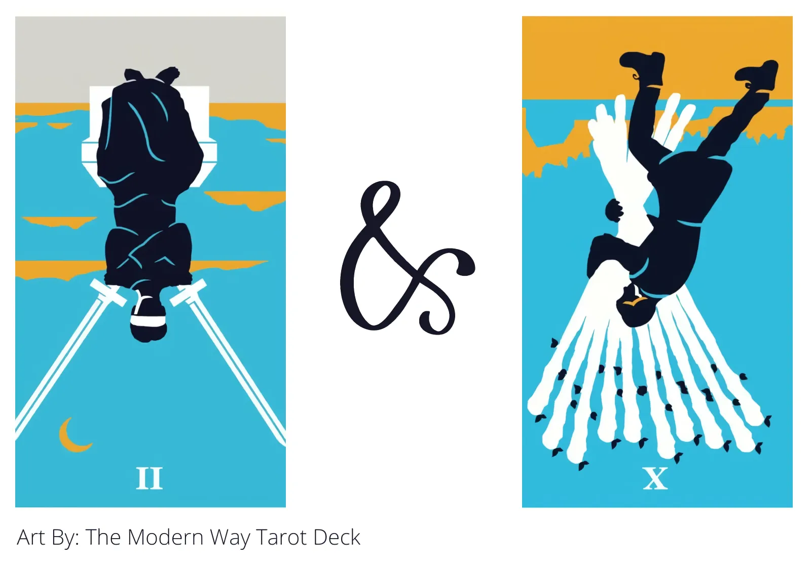 two of swords reversed and ten of wands reversed tarot cards together