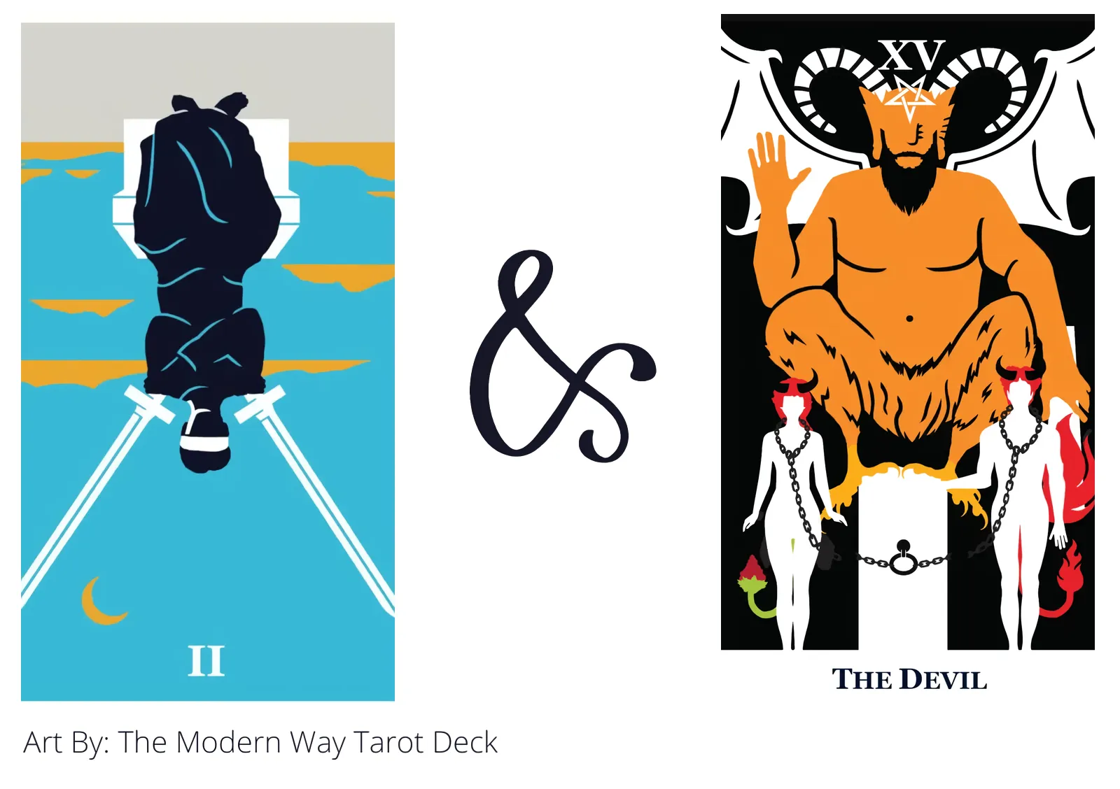 two of swords reversed and the devil tarot cards together