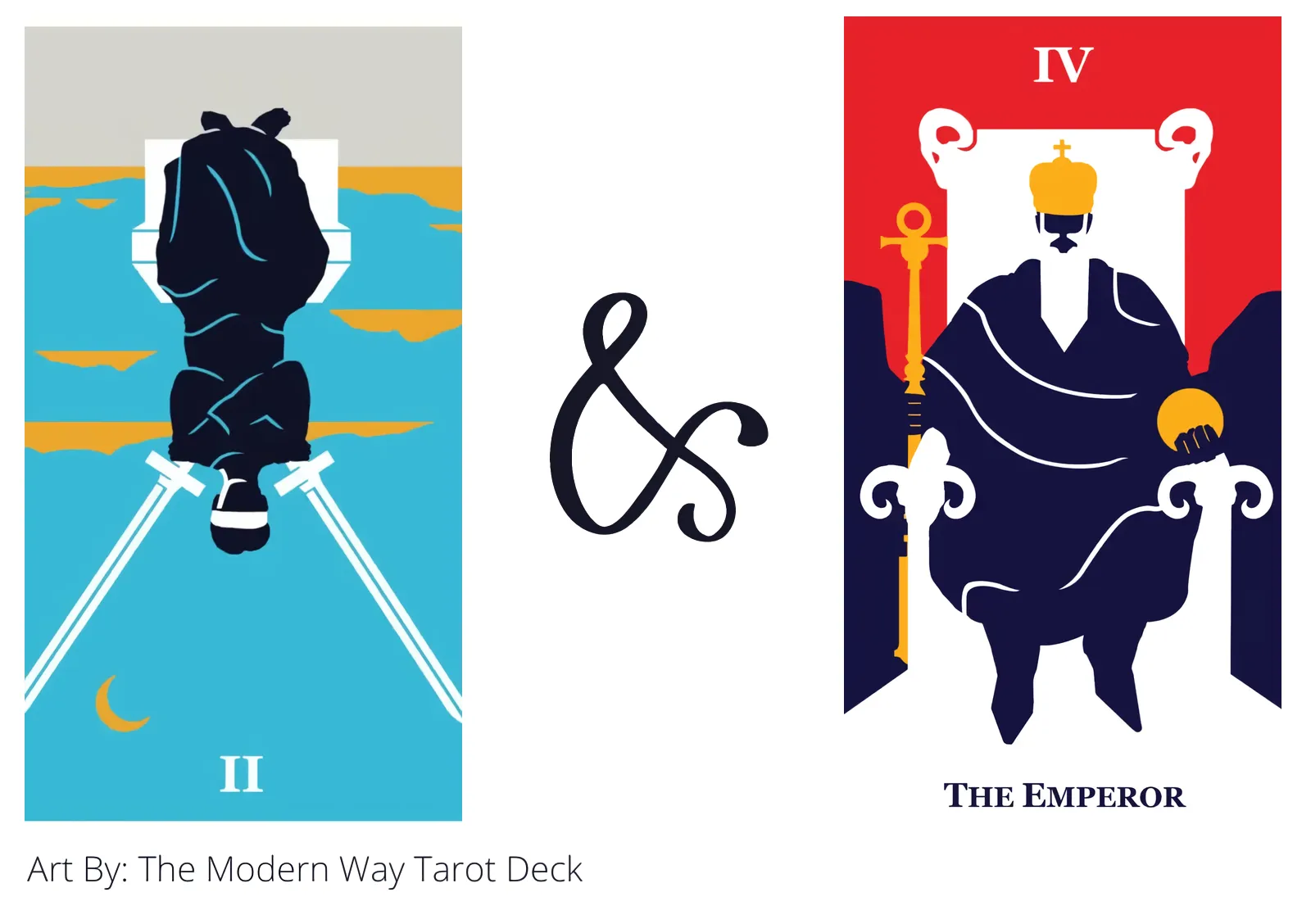 two of swords reversed and the emperor tarot cards together