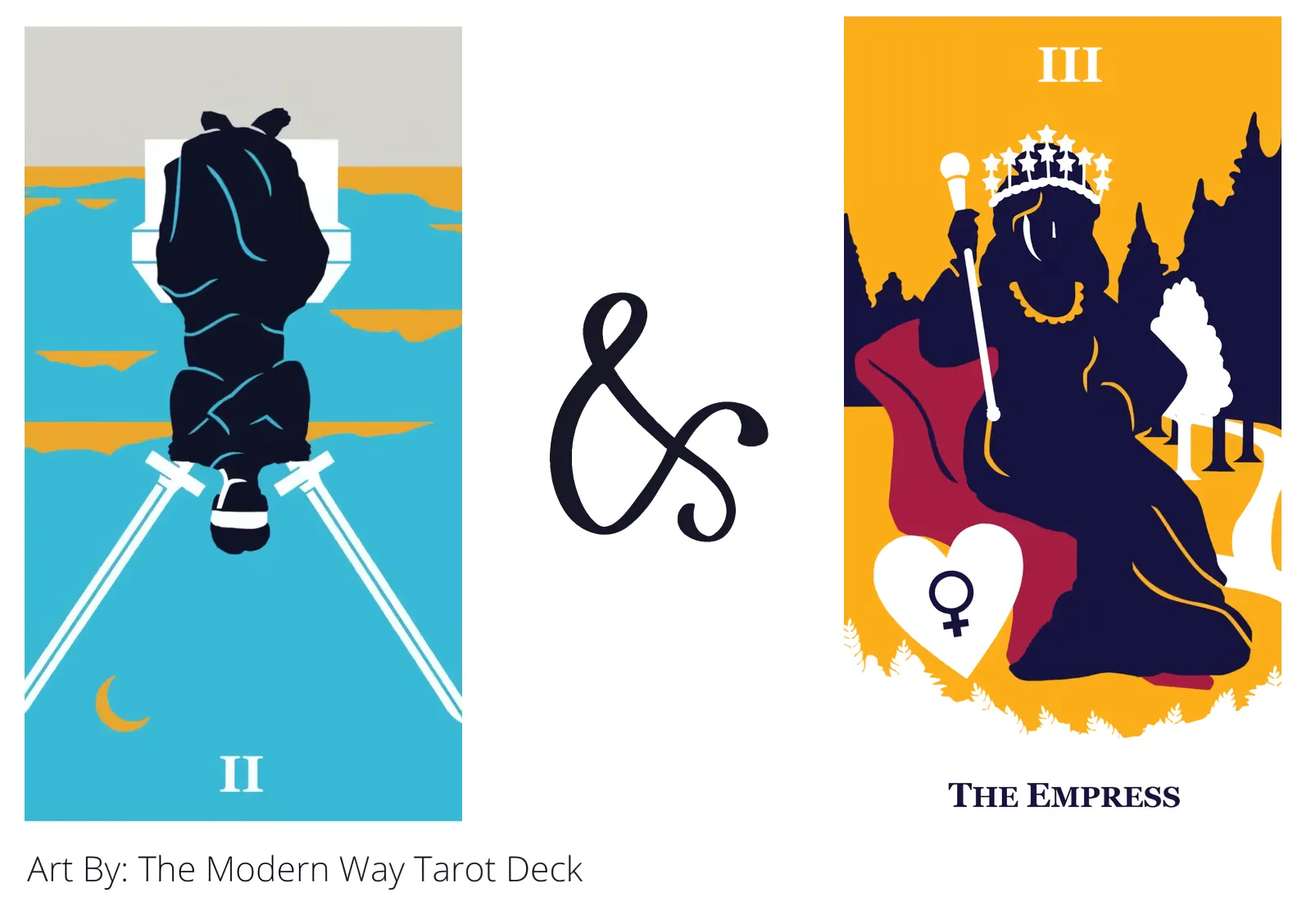 two of swords reversed and the empress tarot cards together