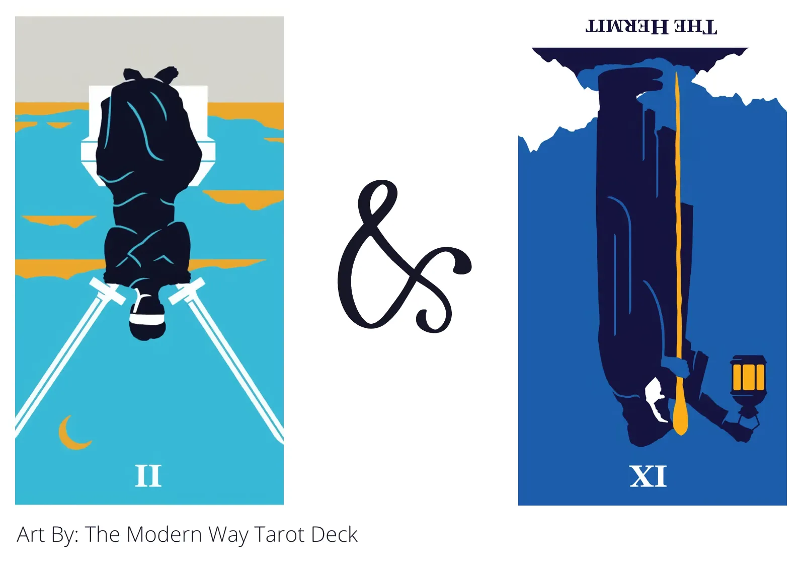 two of swords reversed and the hermit reversed tarot cards together