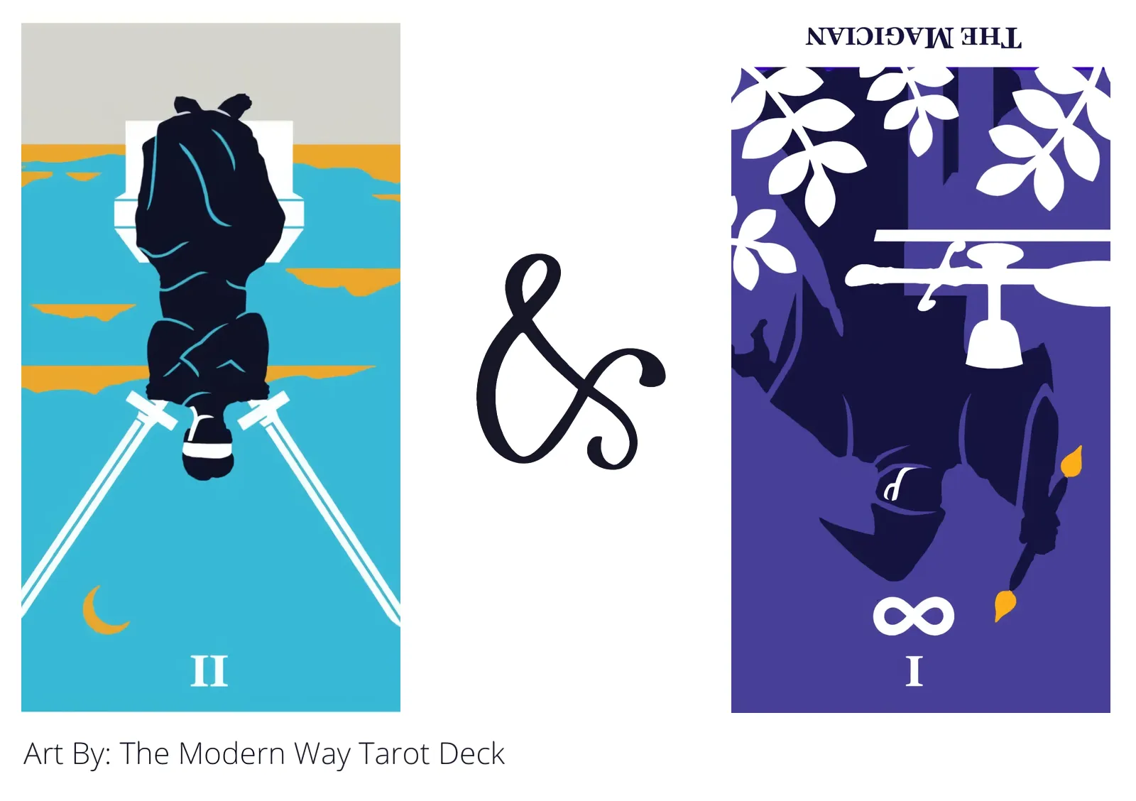 two of swords reversed and the magician reversed tarot cards together