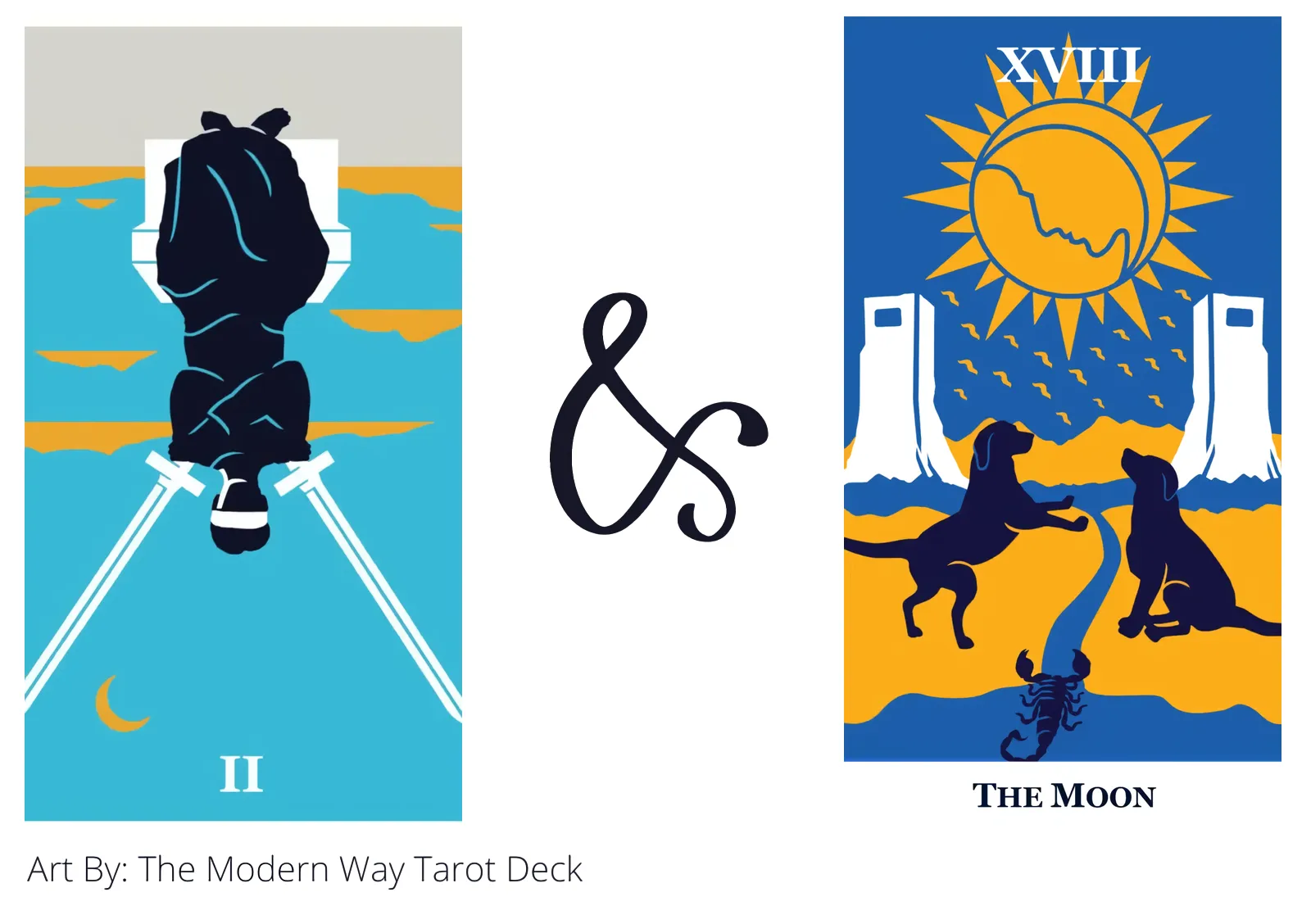 two of swords reversed and the moon tarot cards together