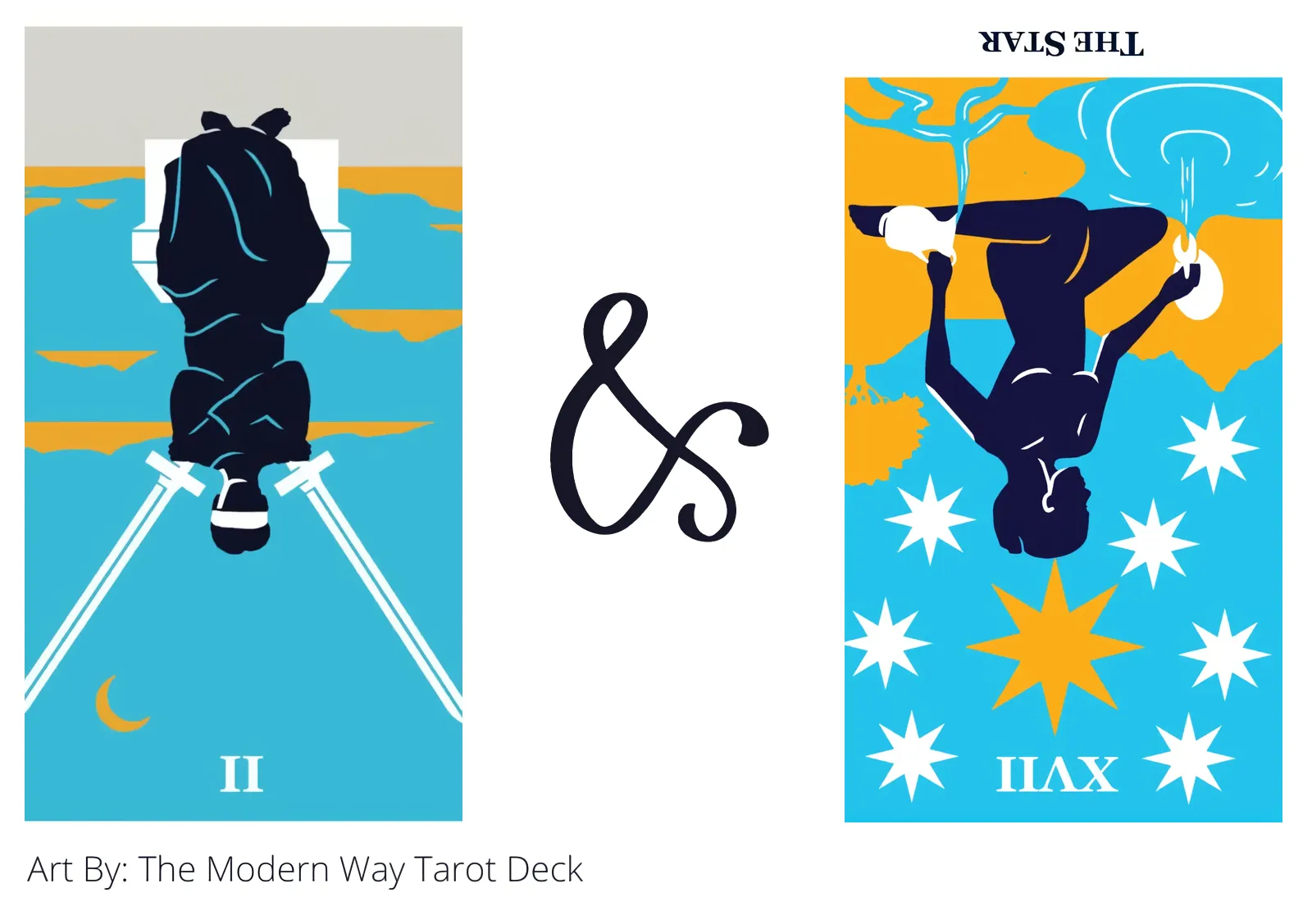 two of swords reversed and the star reversed tarot cards together