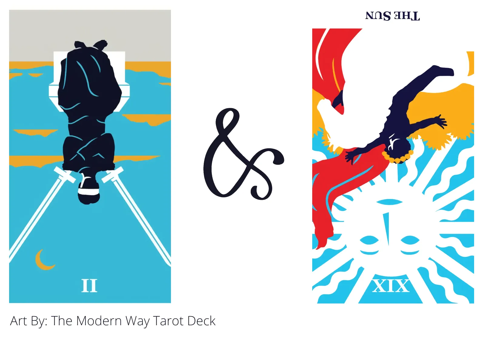 two of swords reversed and the sun reversed tarot cards together