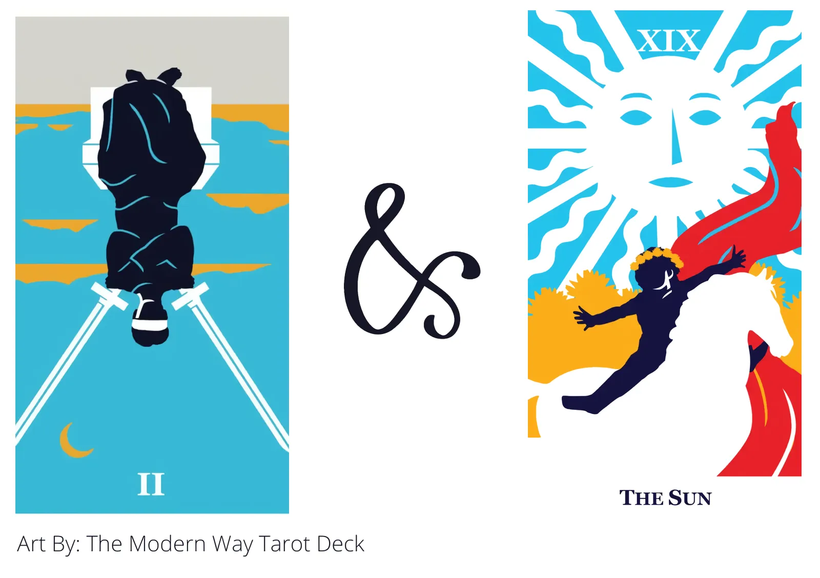 two of swords reversed and the sun tarot cards together