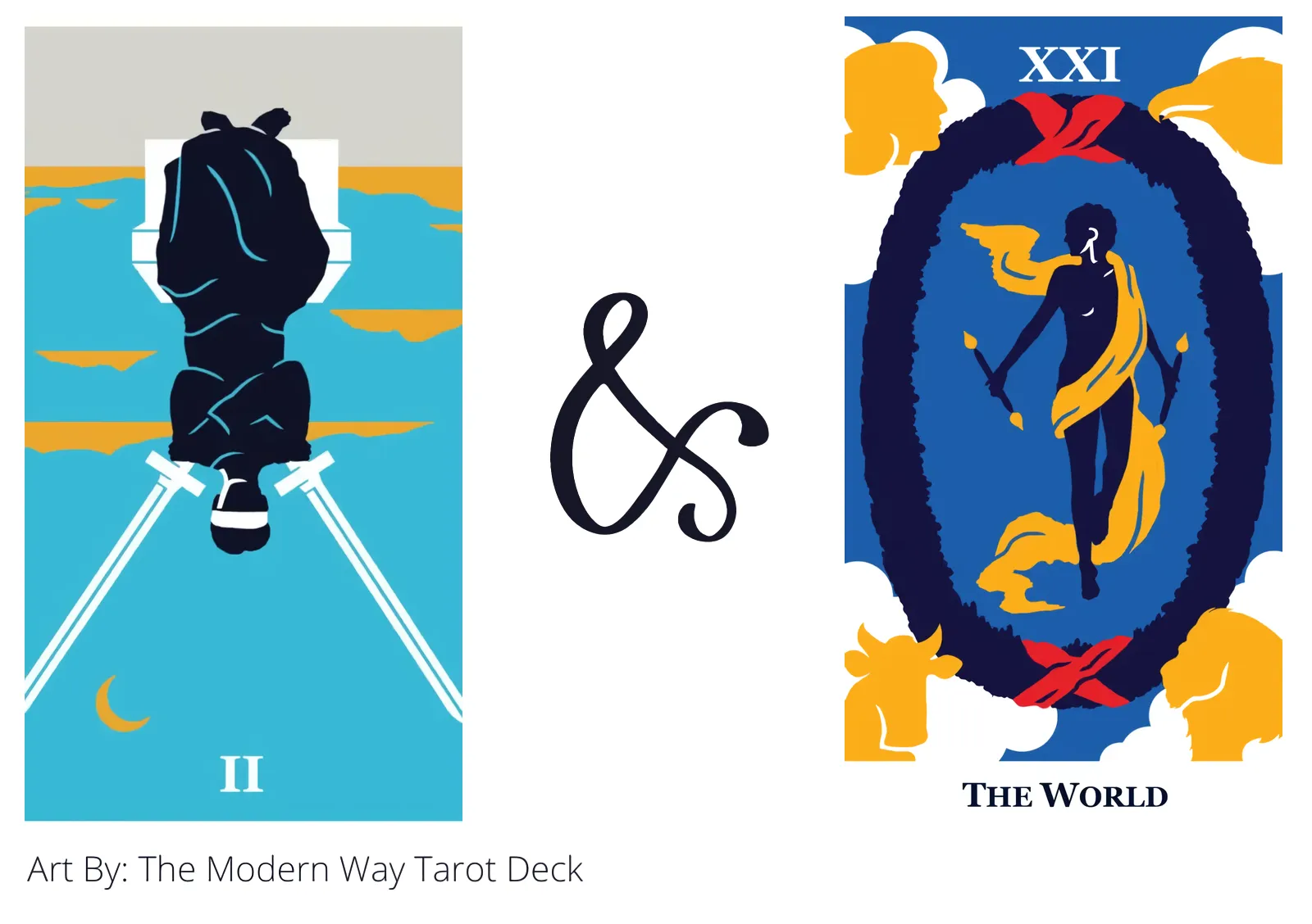 two of swords reversed and the world tarot cards together