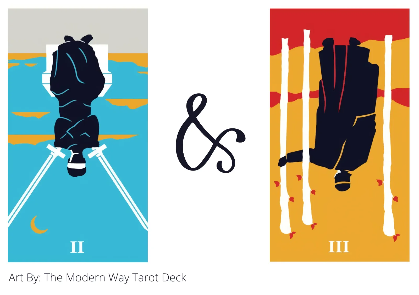 two of swords reversed and three of wands reversed tarot cards together