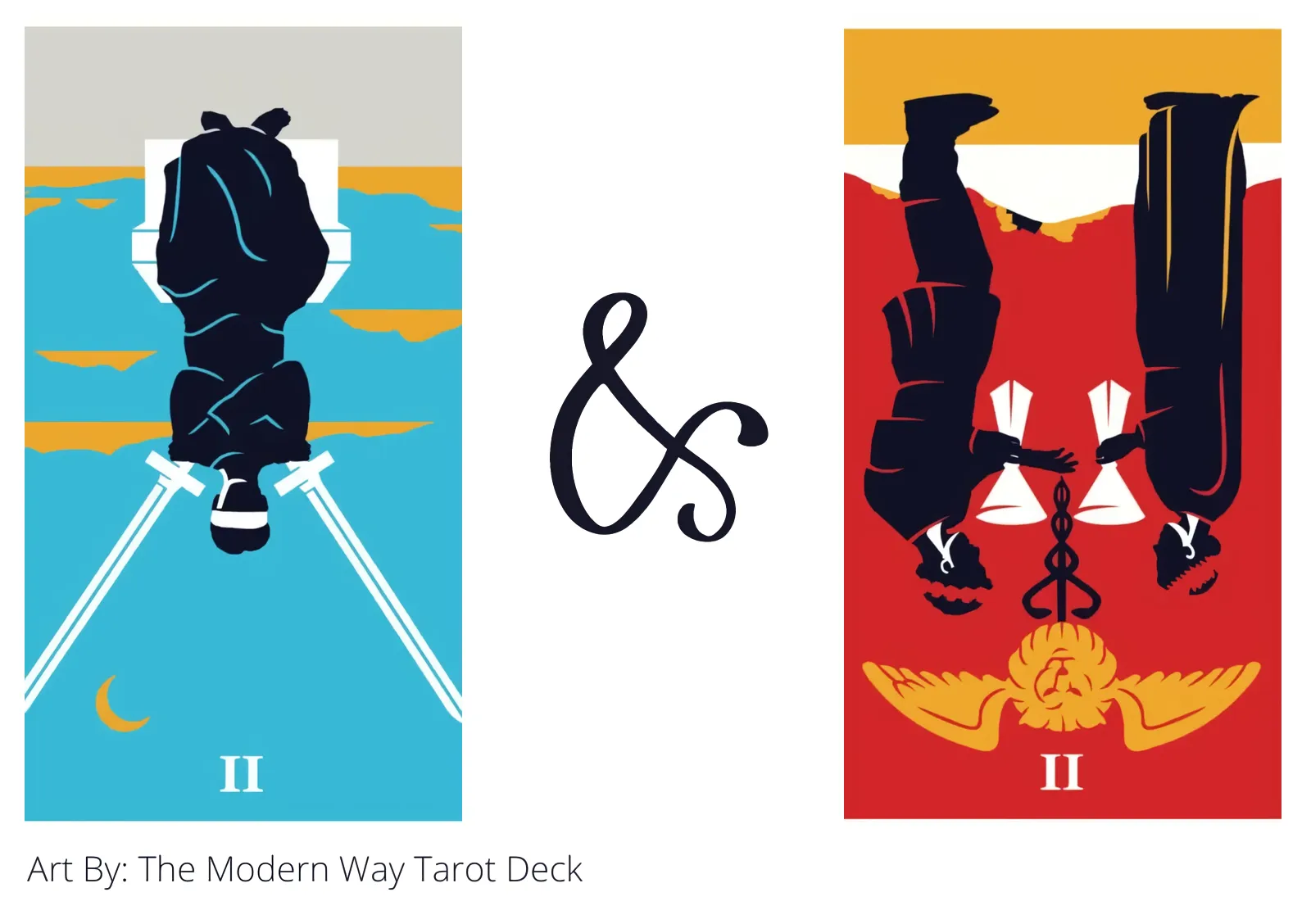 two of swords reversed and two of cups reversed tarot cards together