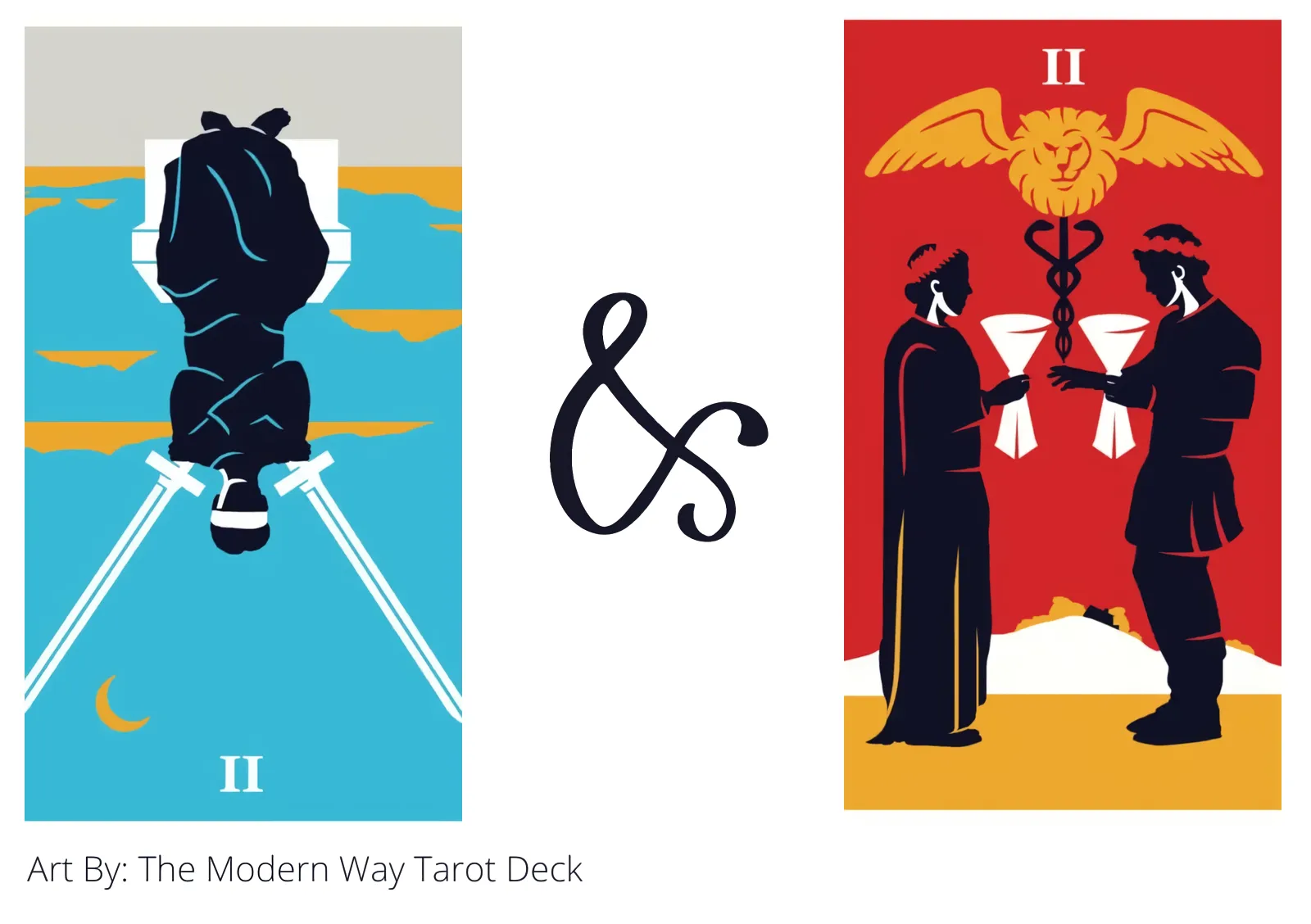 two of swords reversed and two of cups tarot cards together