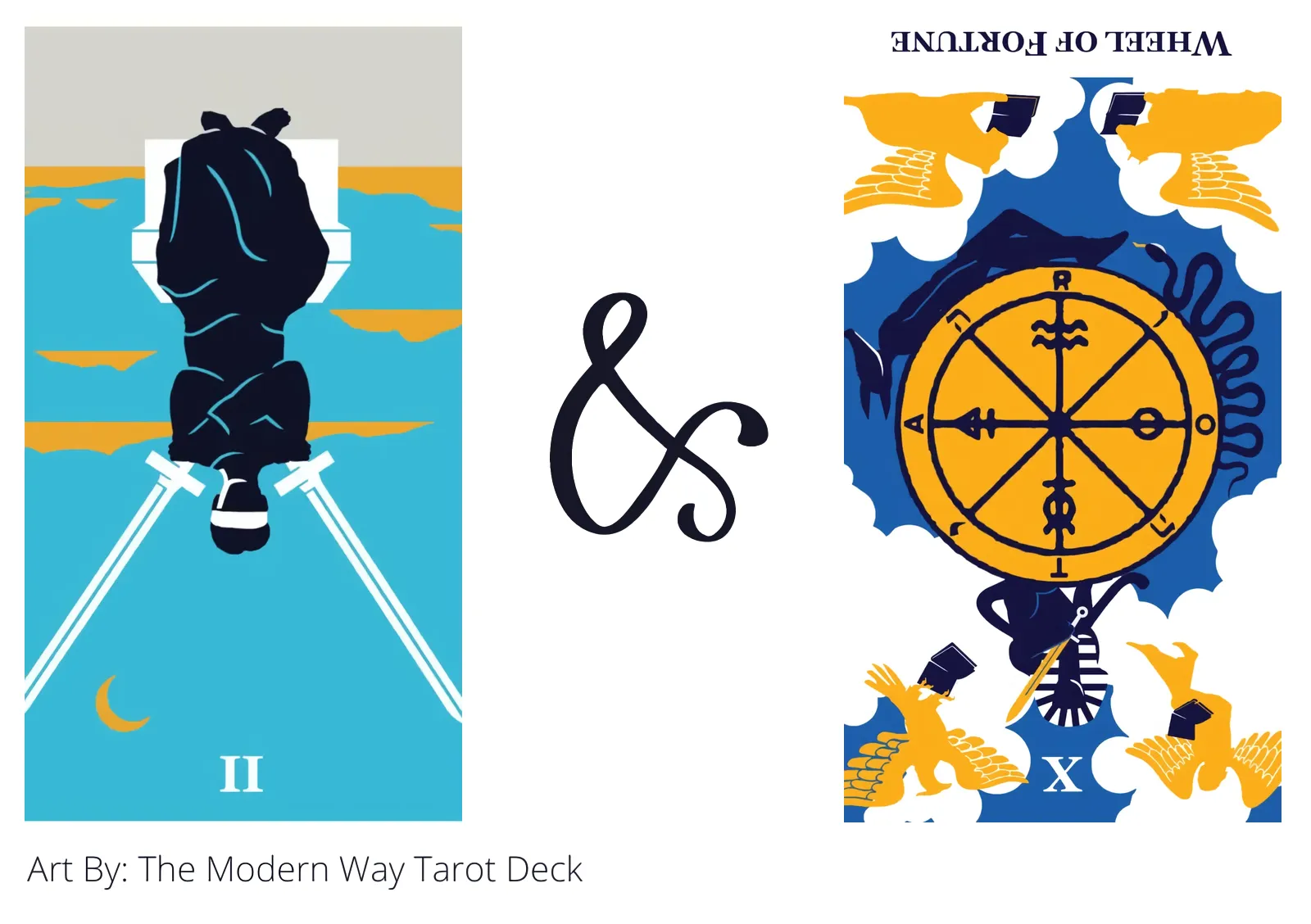 two of swords reversed and wheel of fortune reversed tarot cards together