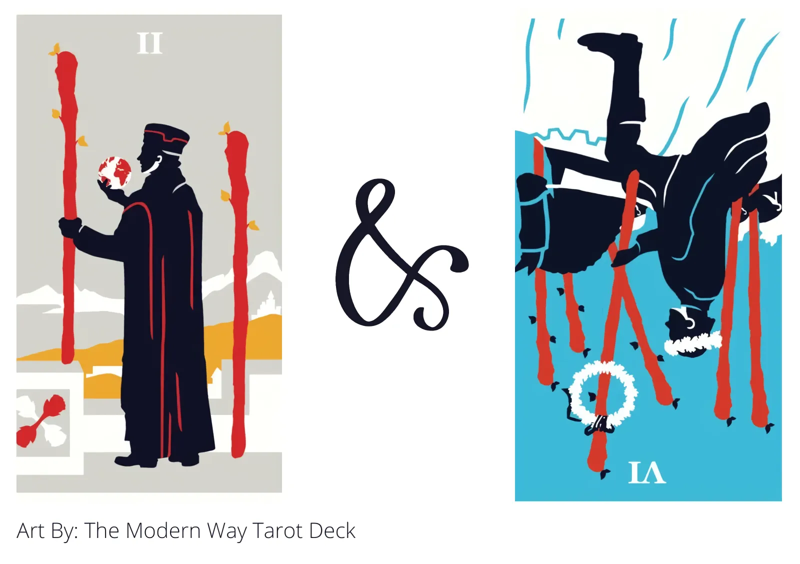 two of wands and six of wands reversed tarot cards together