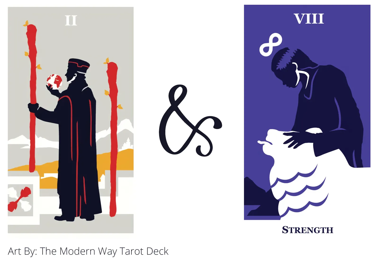 two of wands and strength tarot cards together