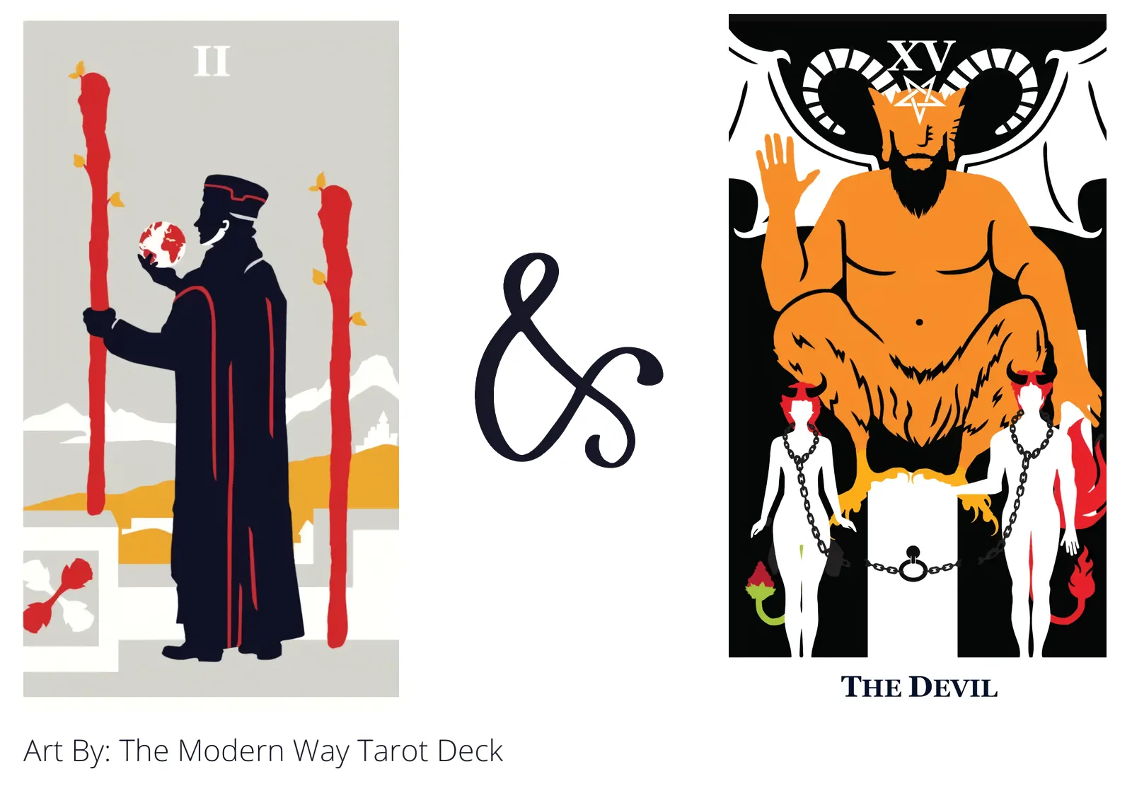 two of wands and the devil tarot cards together