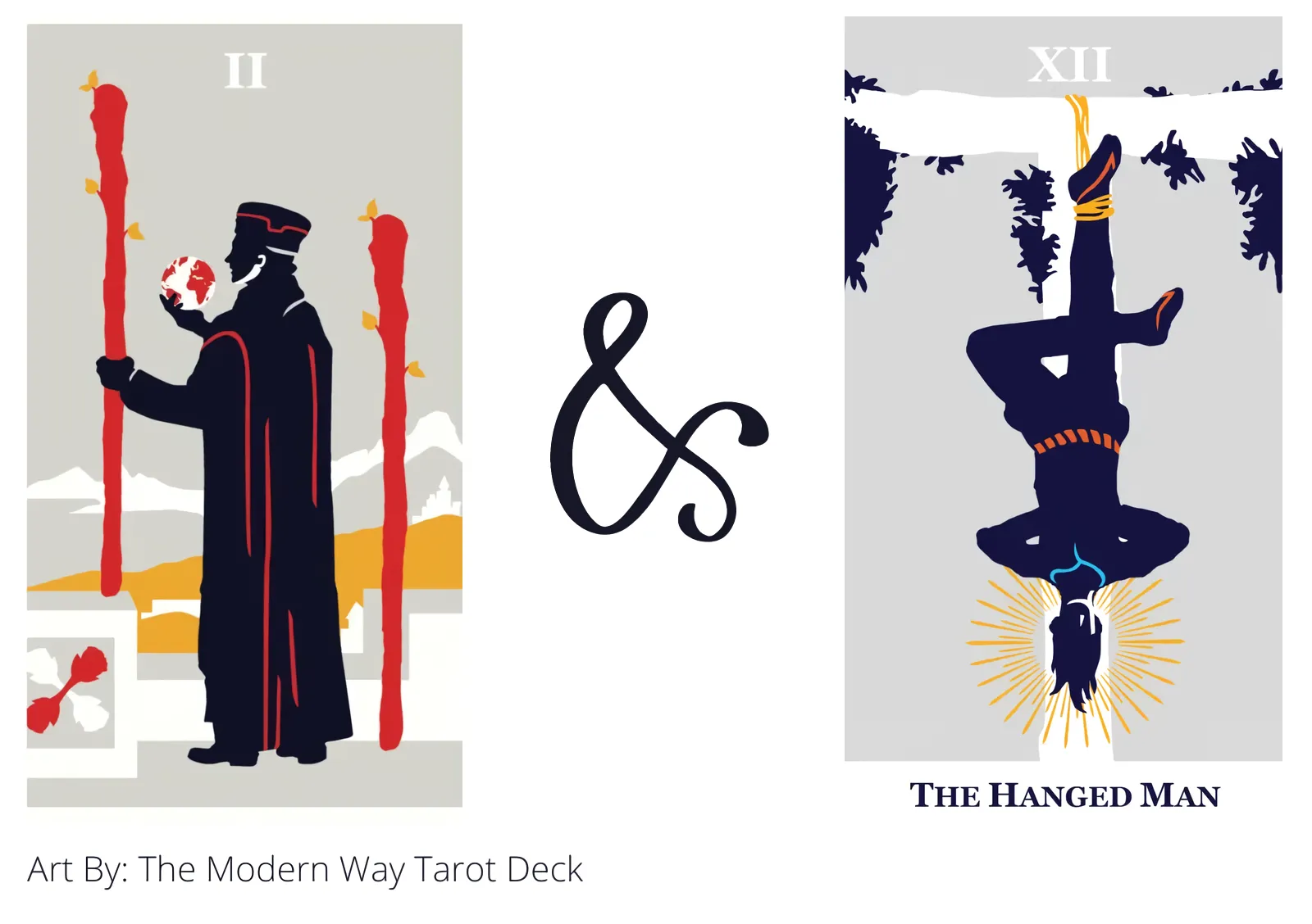 two of wands and the hanged man tarot cards together