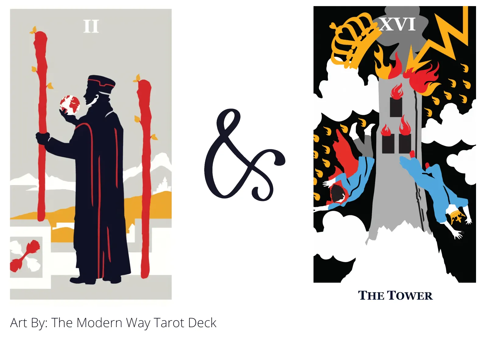 two of wands and the tower tarot cards together