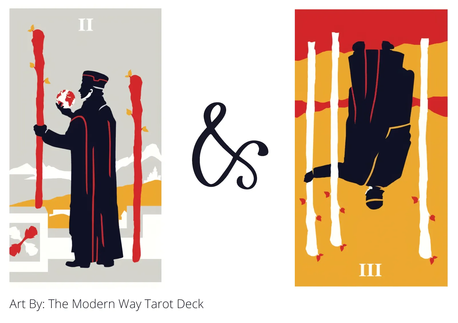 two of wands and three of wands reversed tarot cards together