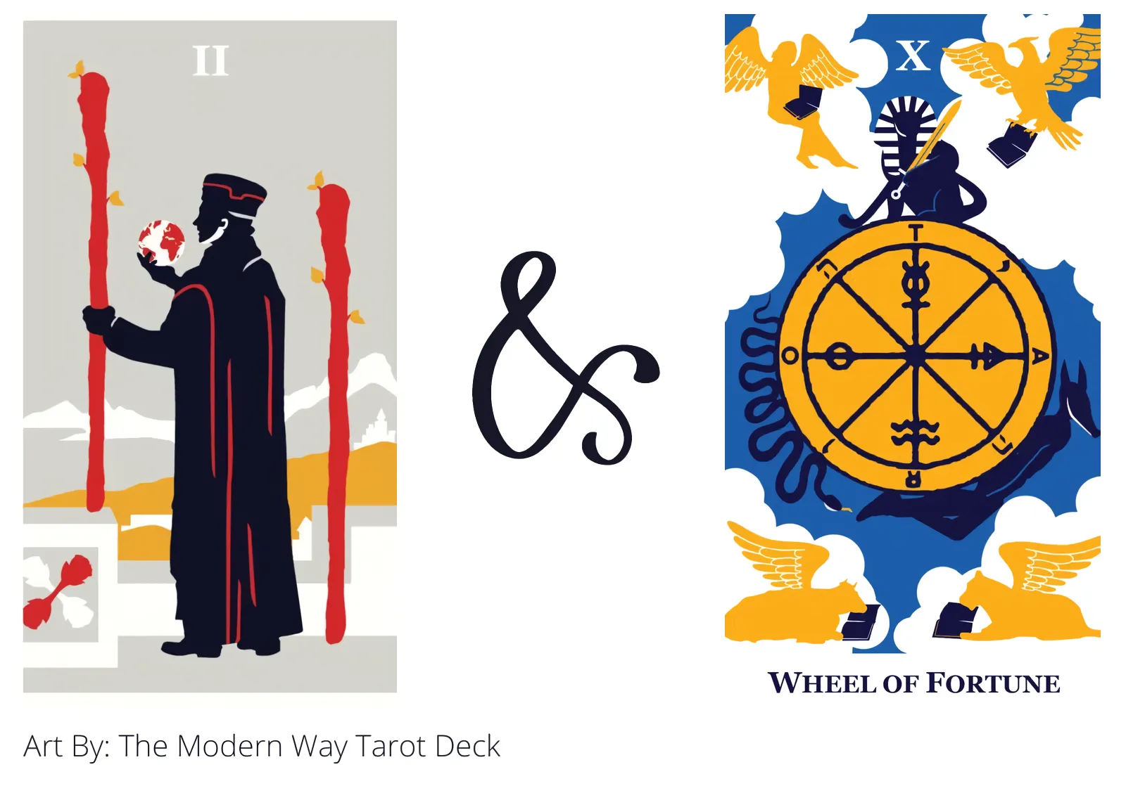 two of wands and wheel of fortune tarot cards together