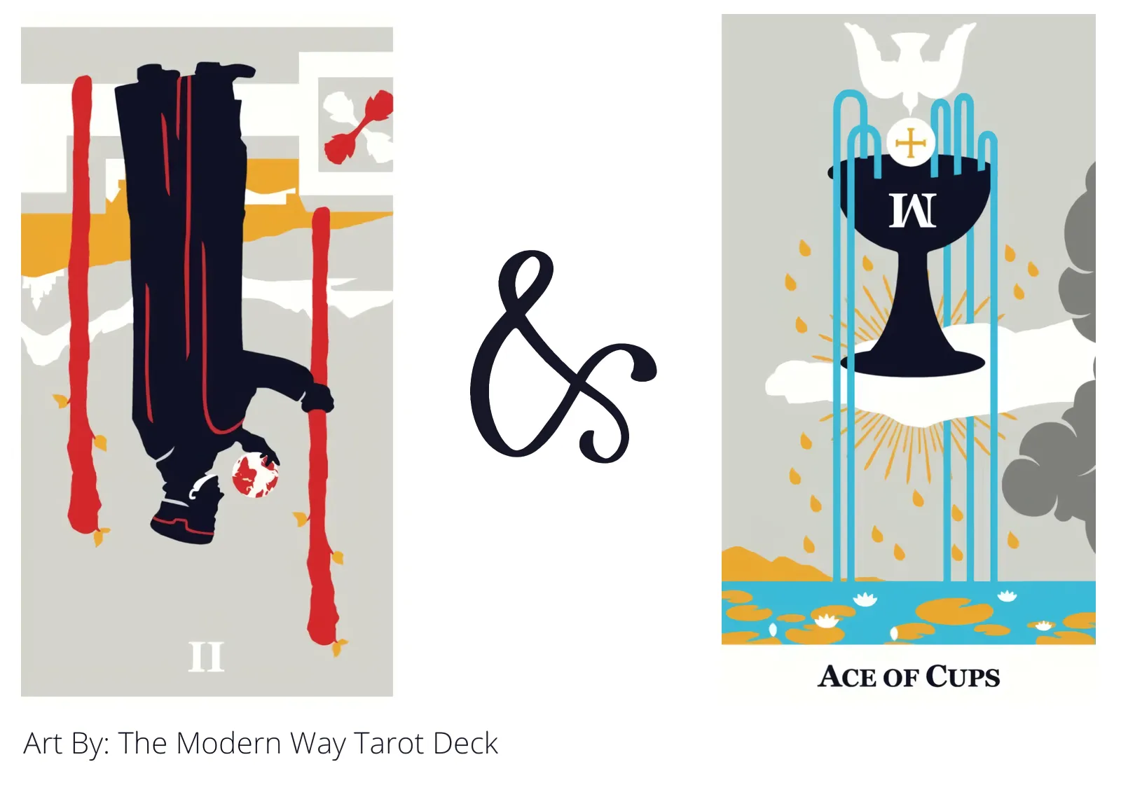 two of wands reversed and ace of cups tarot cards together