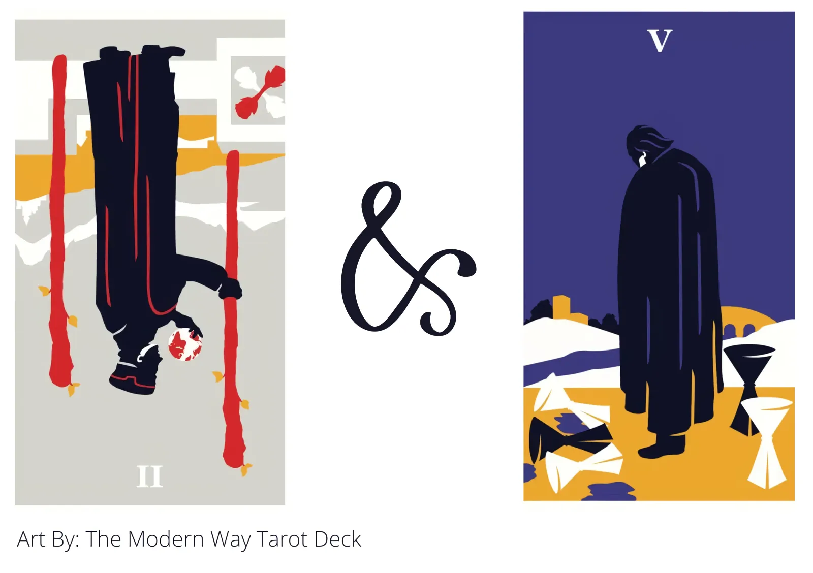 two of wands reversed and five of cups tarot cards together
