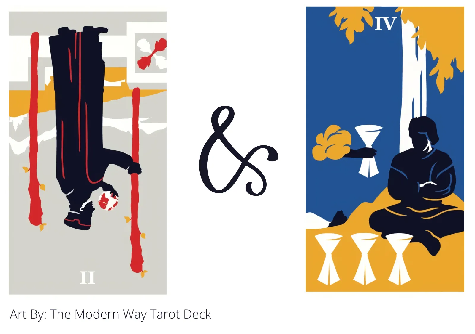 two of wands reversed and four of cups tarot cards together