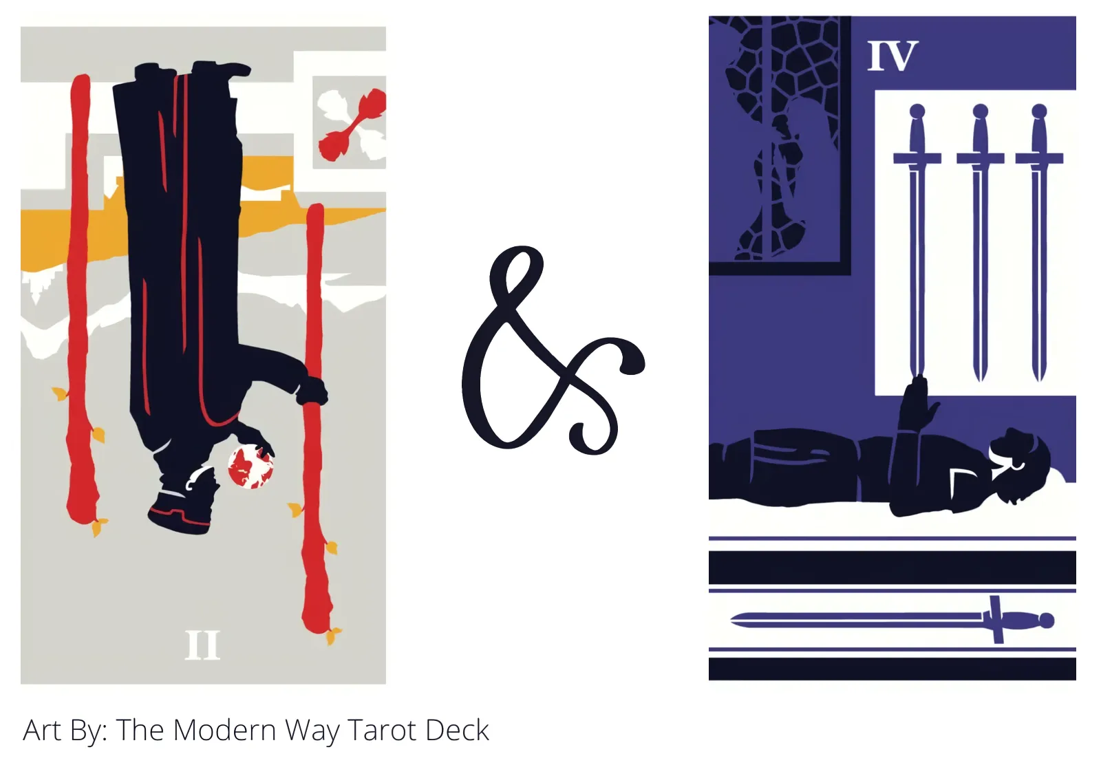 two of wands reversed and four of swords tarot cards together