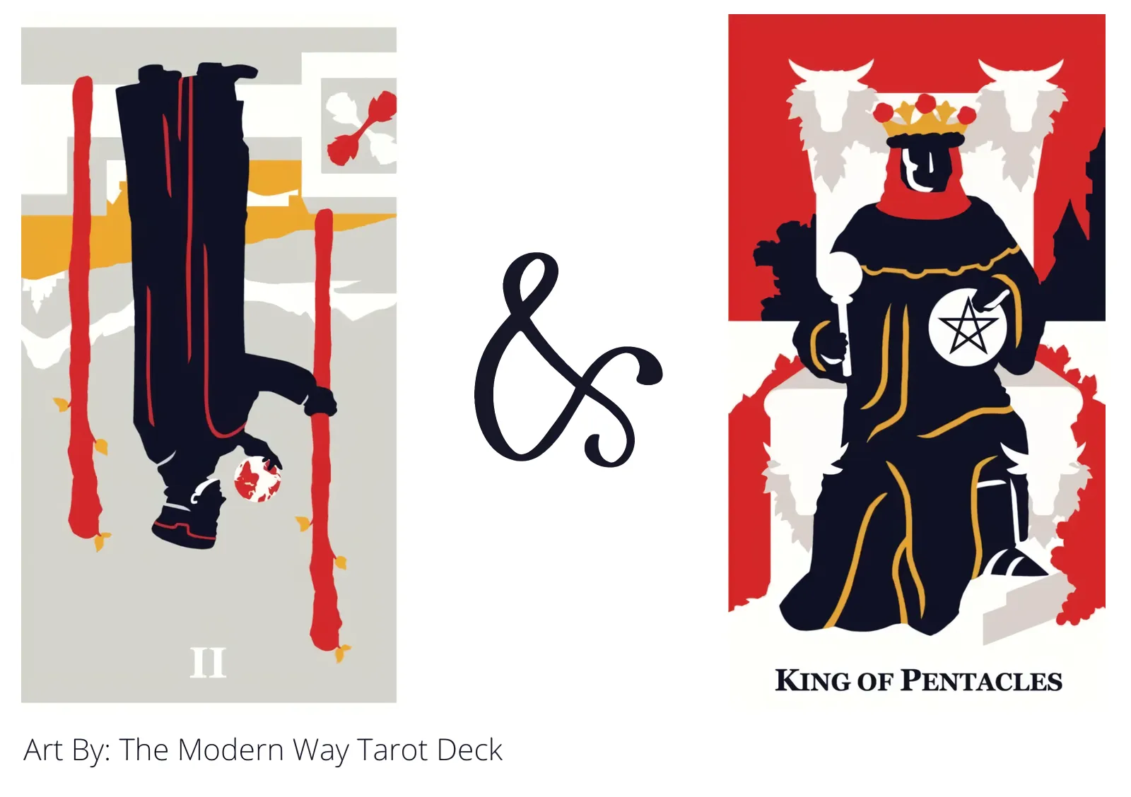 two of wands reversed and king of pentacles tarot cards together