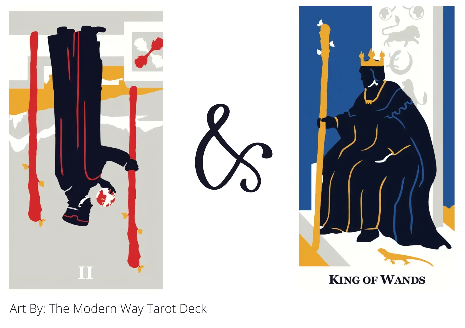 two of wands reversed and king of wands tarot cards together