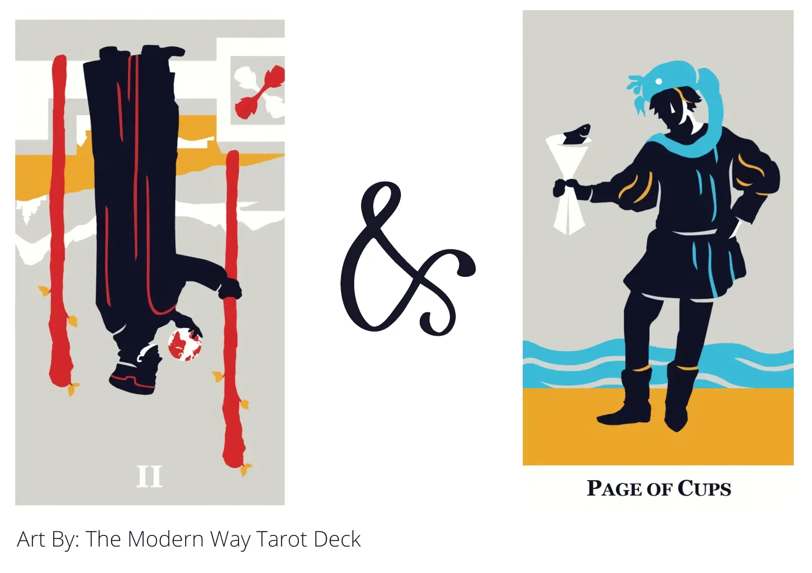 two of wands reversed and page of cups tarot cards together