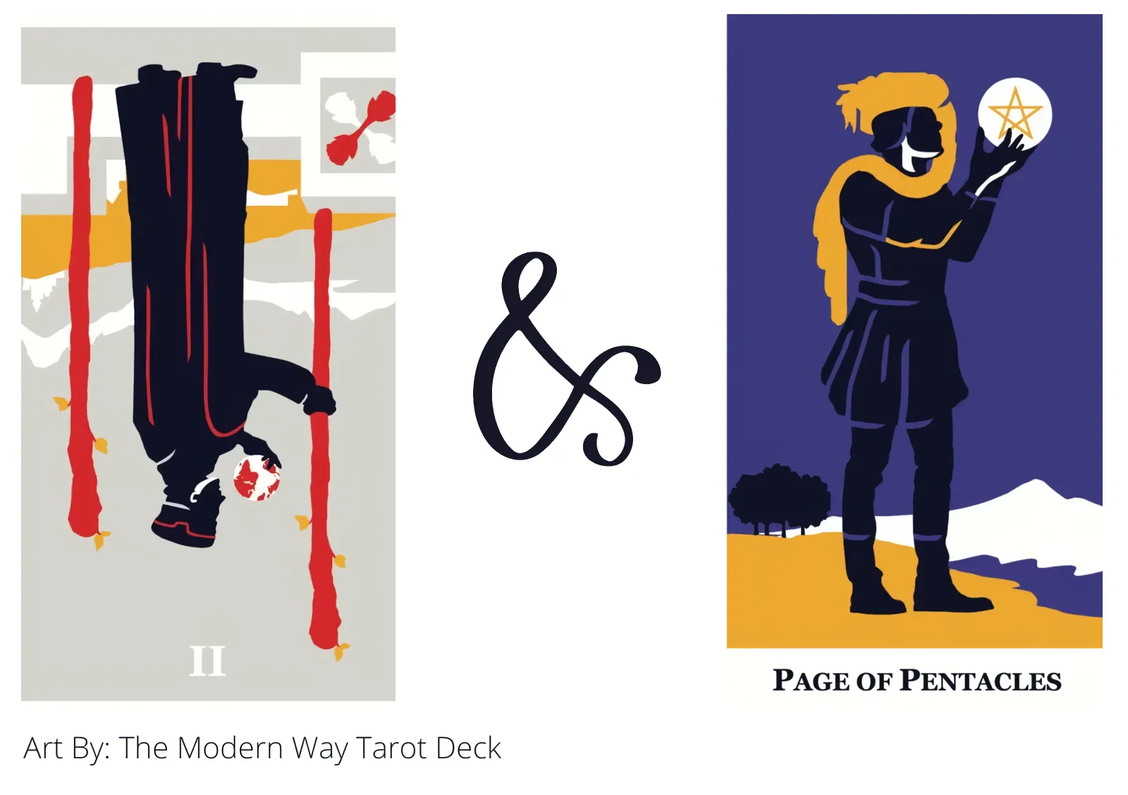 two of wands reversed and page of pentacles tarot cards together