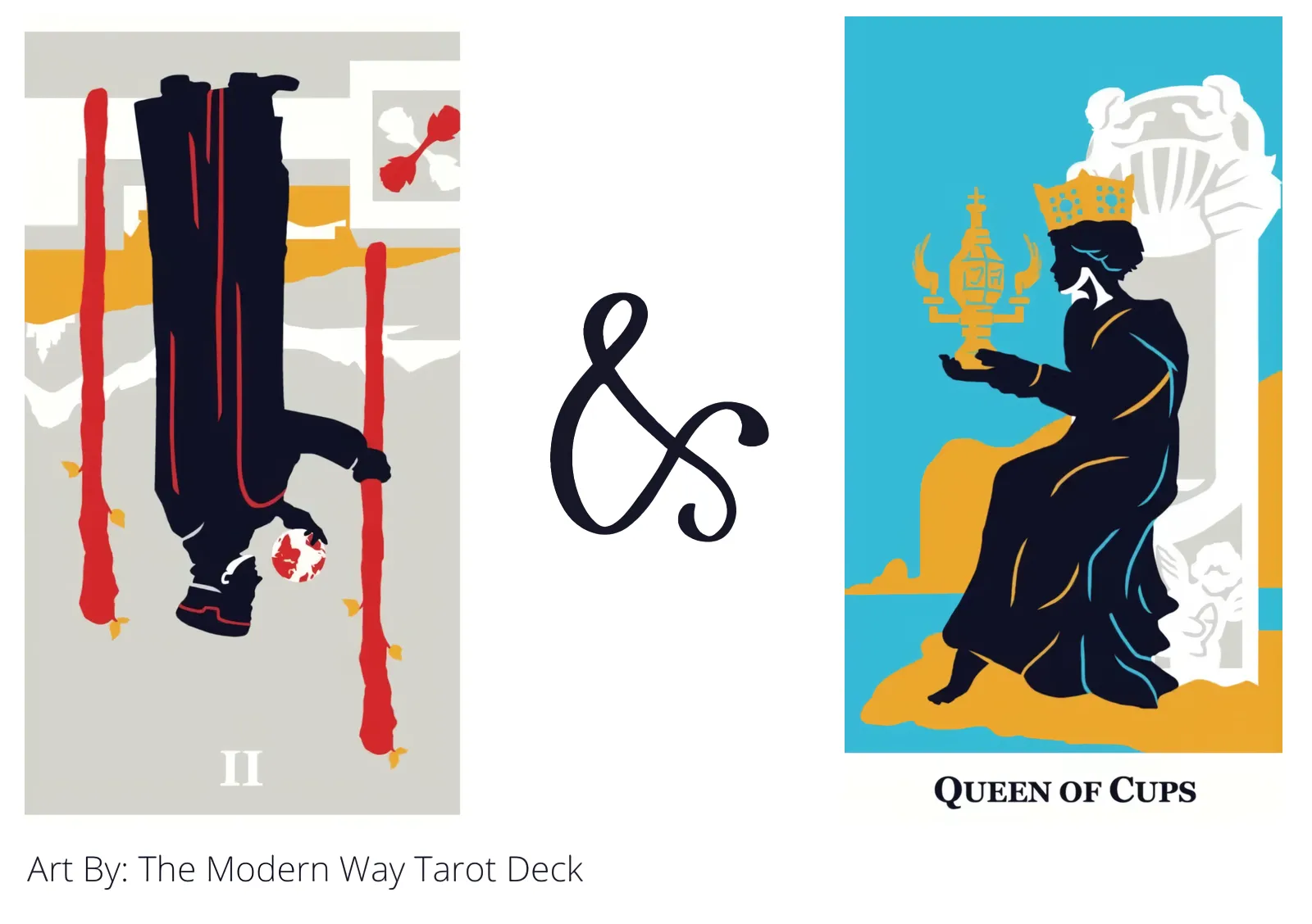 two of wands reversed and queen of cups tarot cards together