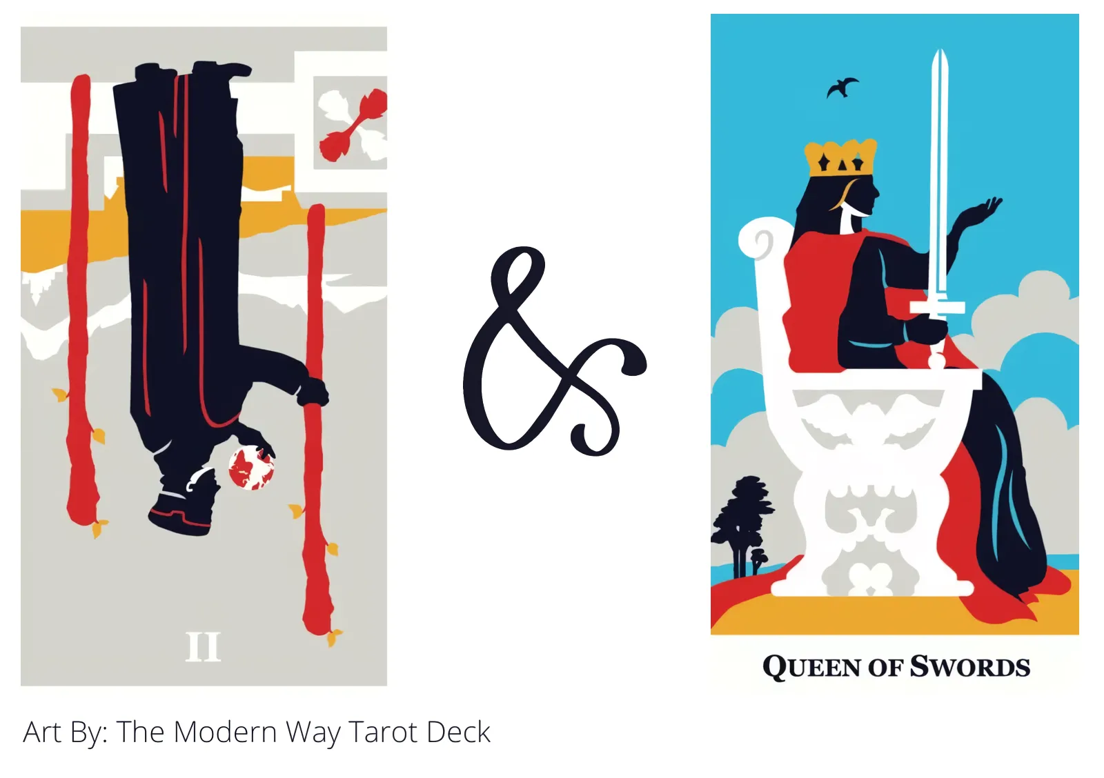 two of wands reversed and queen of swords tarot cards together
