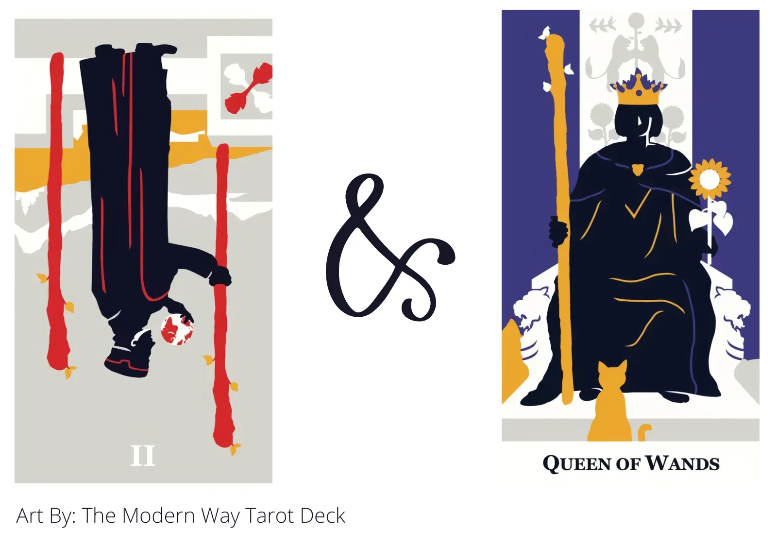 two of wands reversed and queen of wands tarot cards together