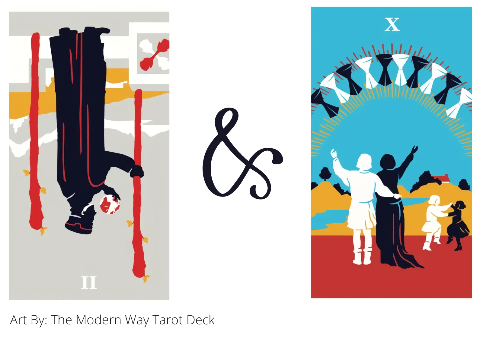 two of wands reversed and ten of cups tarot cards together