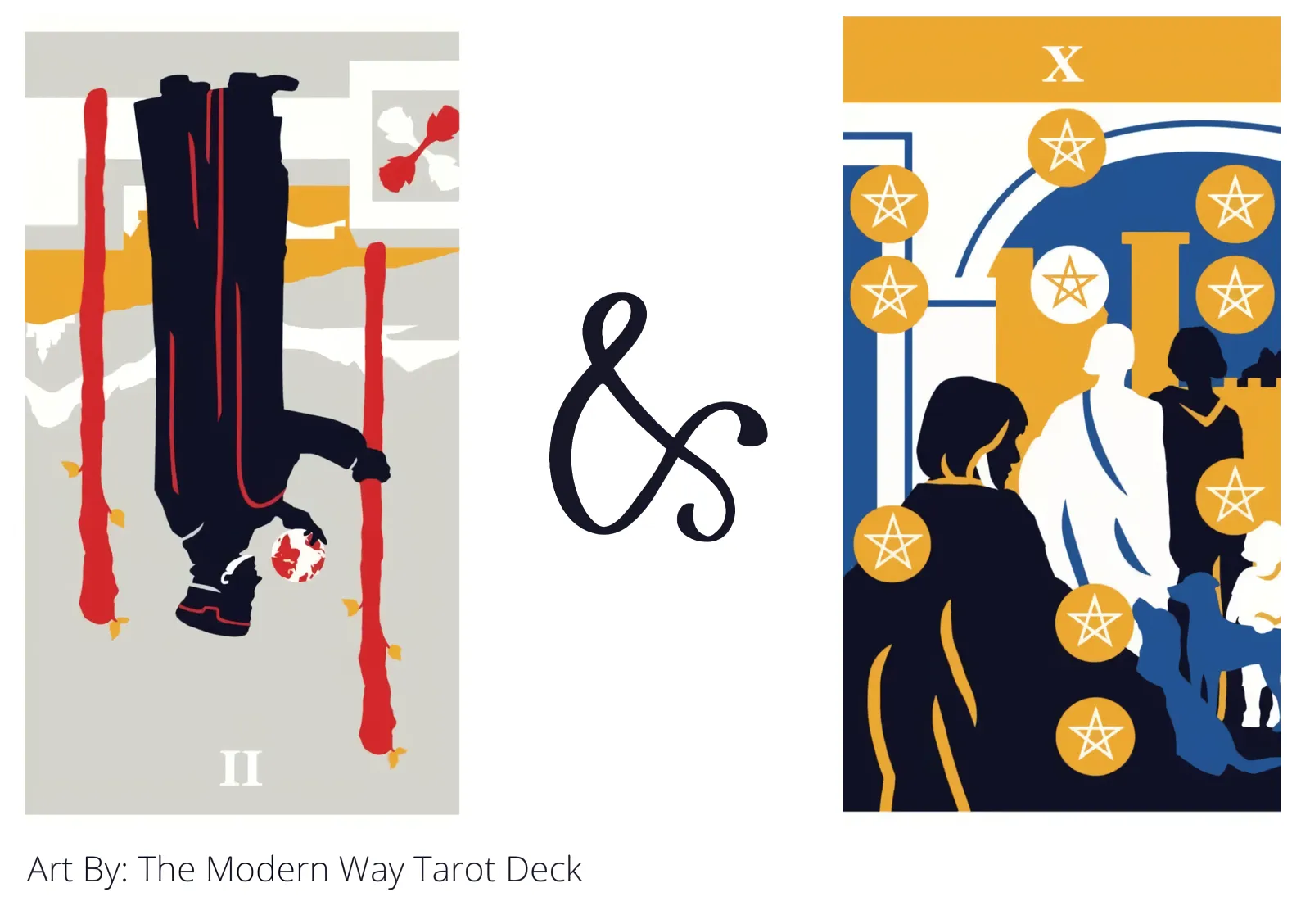 two of wands reversed and ten of pentacles tarot cards together