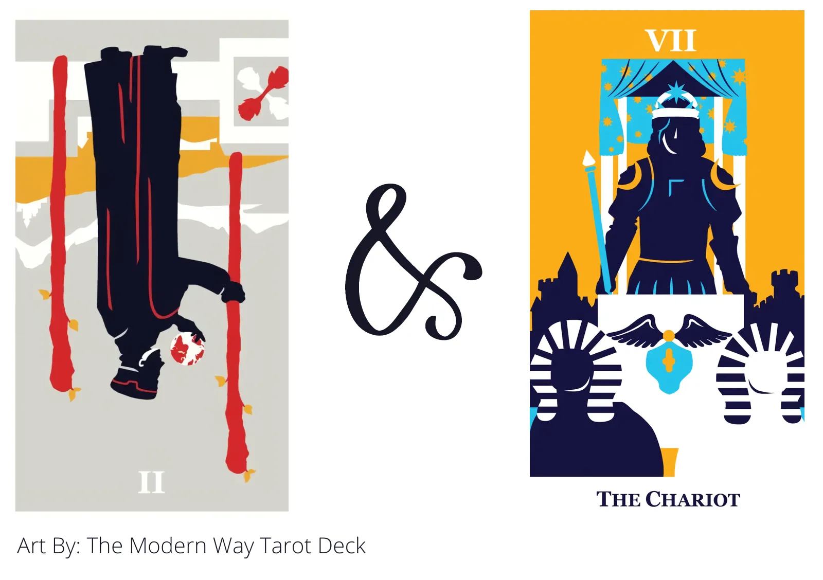two of wands reversed and the chariot tarot cards together