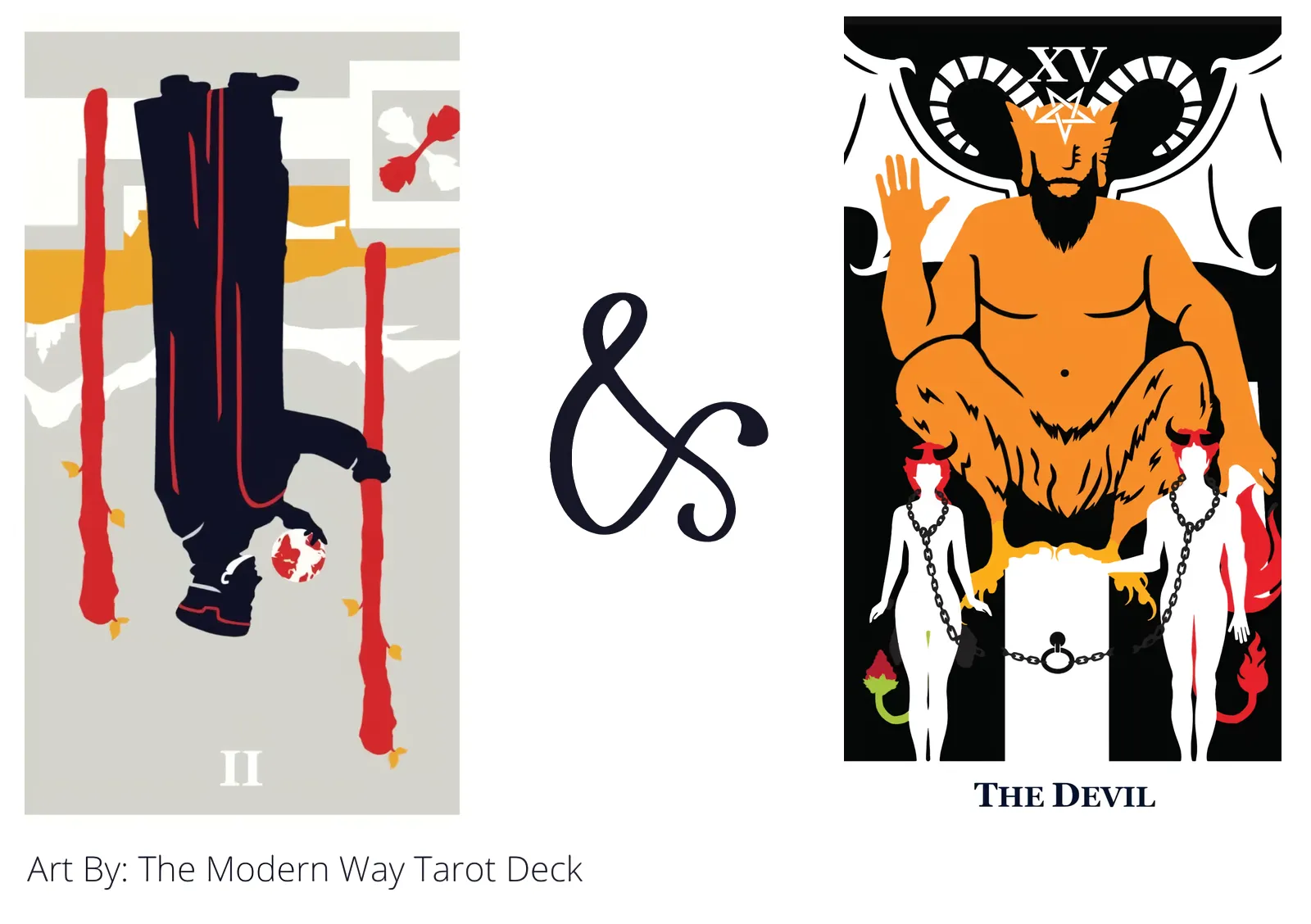 two of wands reversed and the devil tarot cards together