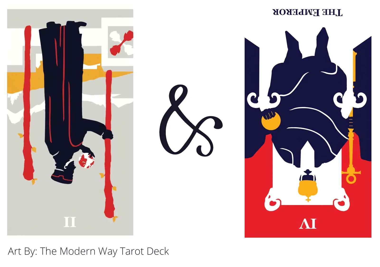 two of wands reversed and the emperor reversed tarot cards together
