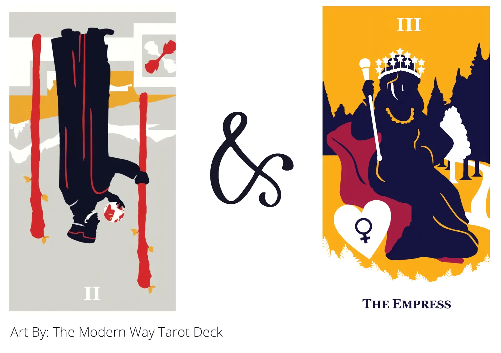 two of wands reversed and the empress tarot cards together