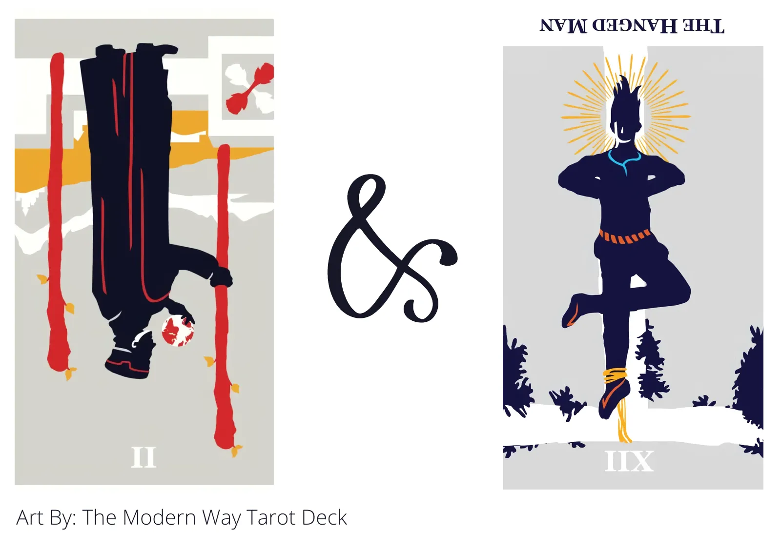 two of wands reversed and the hanged man reversed tarot cards together